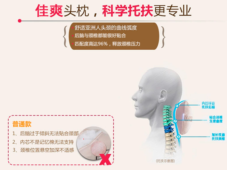 佳爽BH1 汽车骨头枕 脖子护颈枕 办公室椅子用头靠枕 亲水棉记忆旅行枕芯